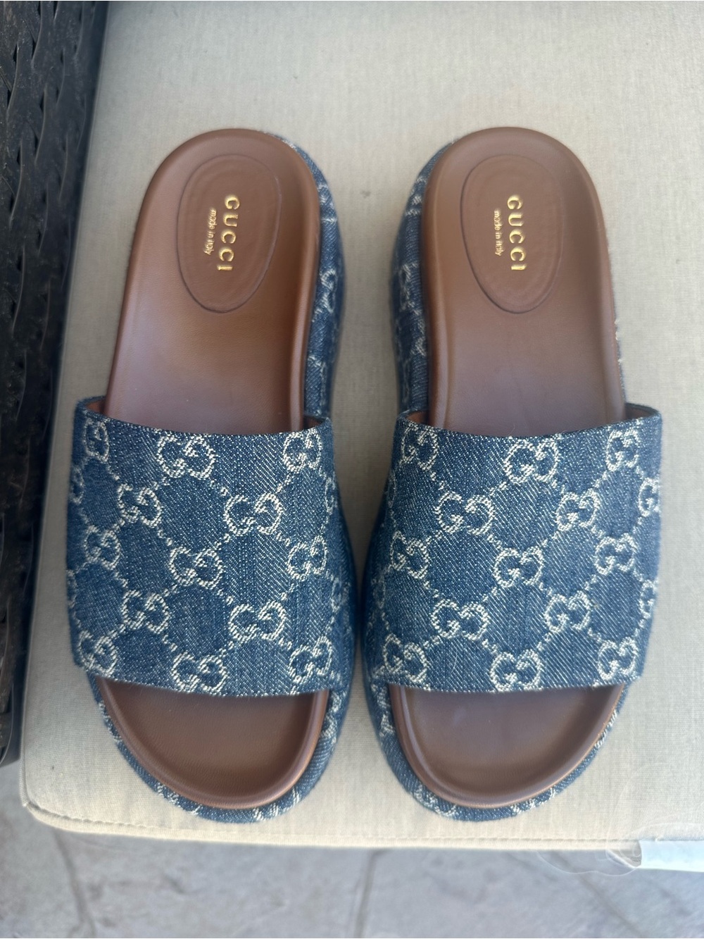 Gucci blue demin platform sandals